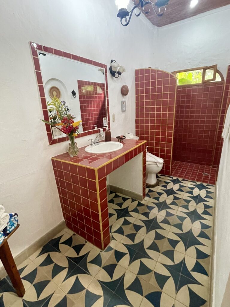 Spacious bathroom at Secret Garden Hotel in Granada, Nicaragua
